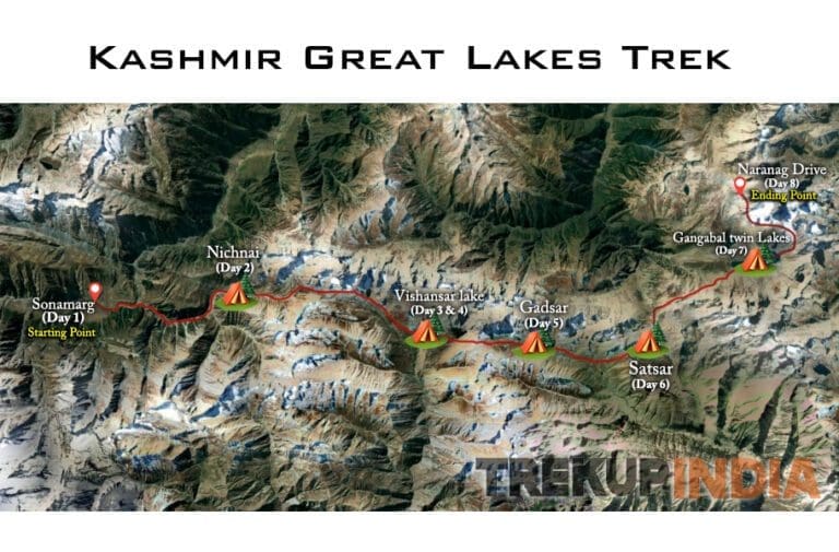 kashmir great lakes trek map and route
