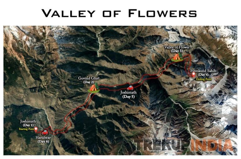 valley of flowers trek route and map