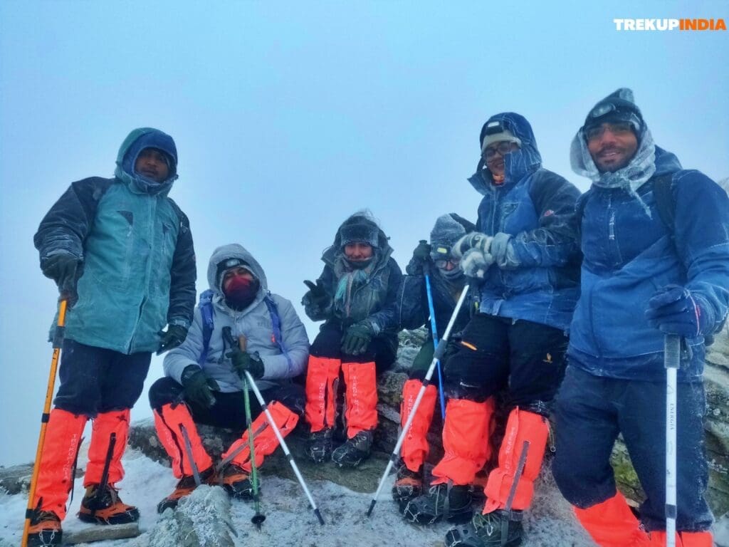all trekkers gearup with microspikes and gaitors for kedarkantha summit